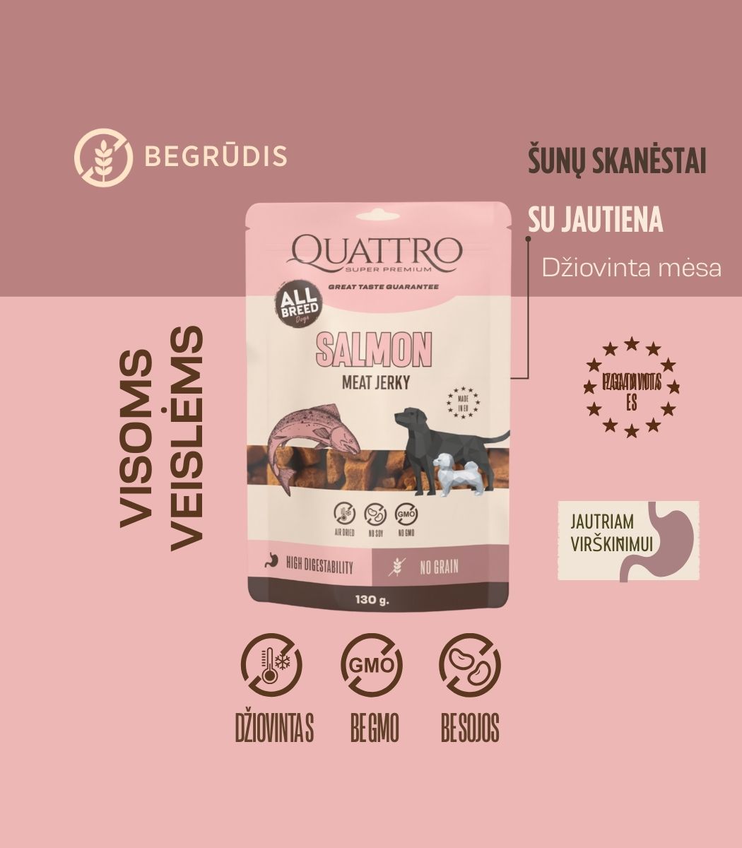 Quattro Meat Jerky skanėstai su Lašiša