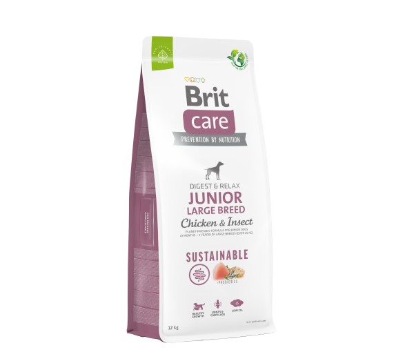Brit Care Sustainable Junior Large Breed Chicken&Insect sausas maistas šunims su vištiena ir vabzdžiais 12kg