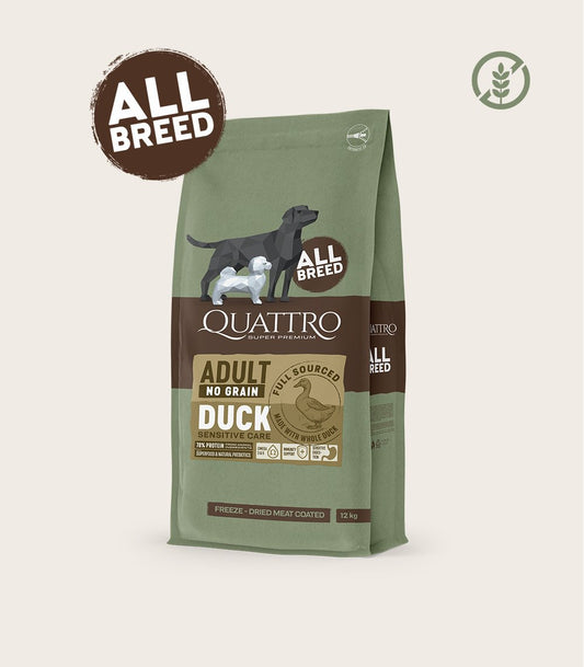 QUATTRO begrūdis visų veislių suaugusių šunų pašaras su antiena