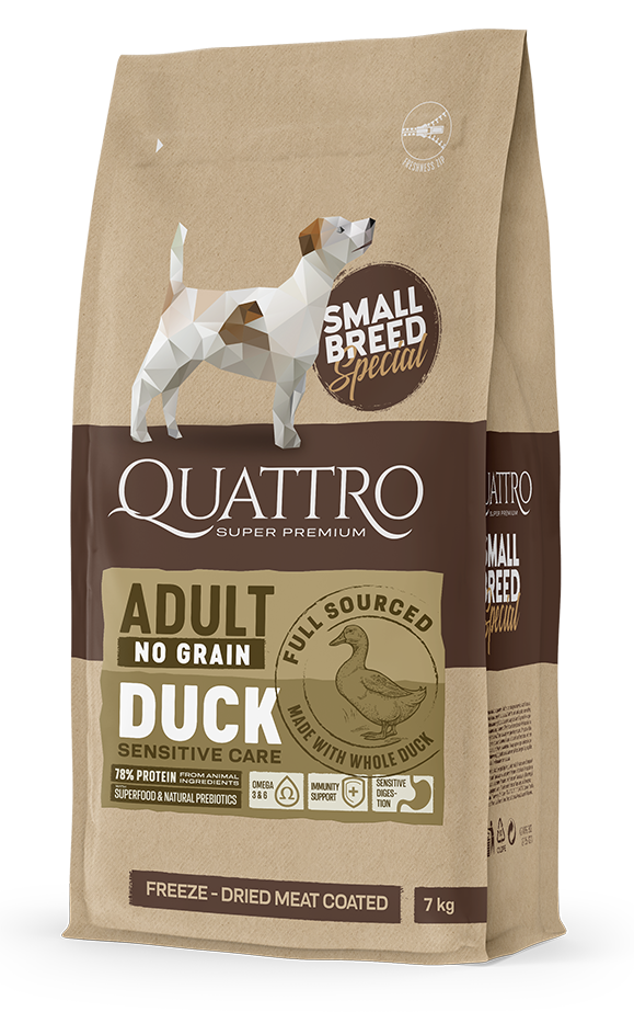 QUATTRO small breed adult sausas begrūdis maistas su antiena