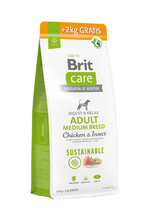 Brit Care Sustainable Adult Medium Breed Chicken&Insect sausas maistas šunims su vištiena ir vabzdžiais 12 + 2 kg