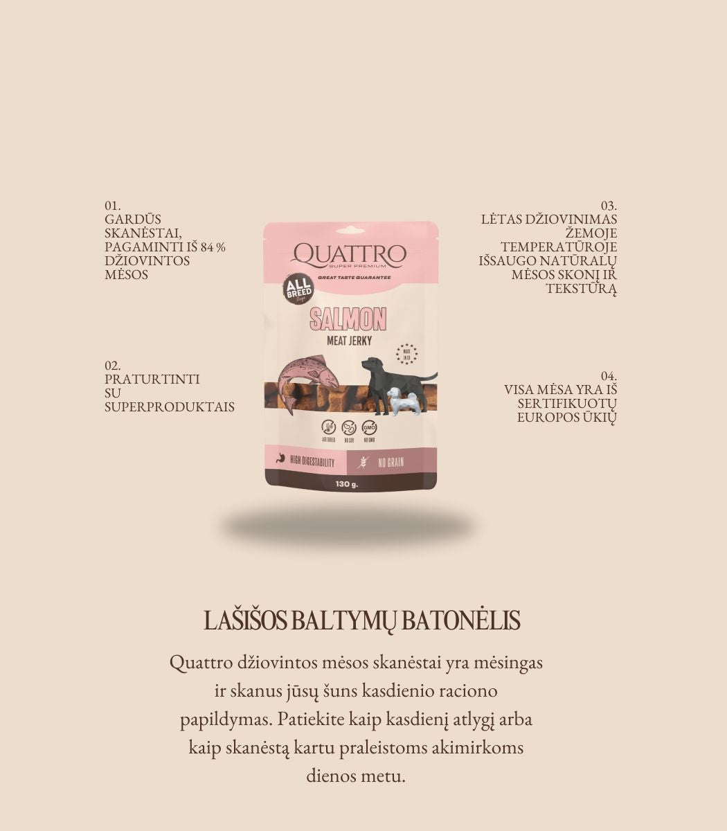 Quattro Meat Jerky skanėstai su Lašiša