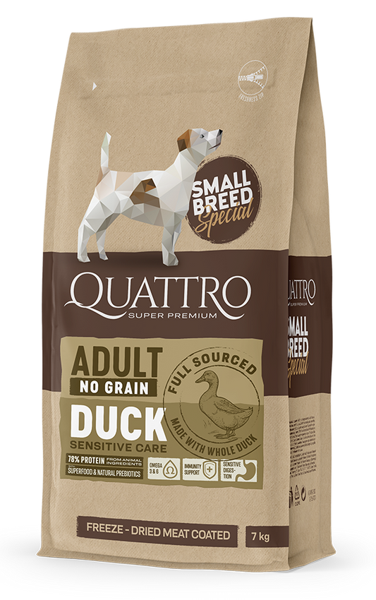QUATTRO small breed adult sausas begrūdis maistas su antiena