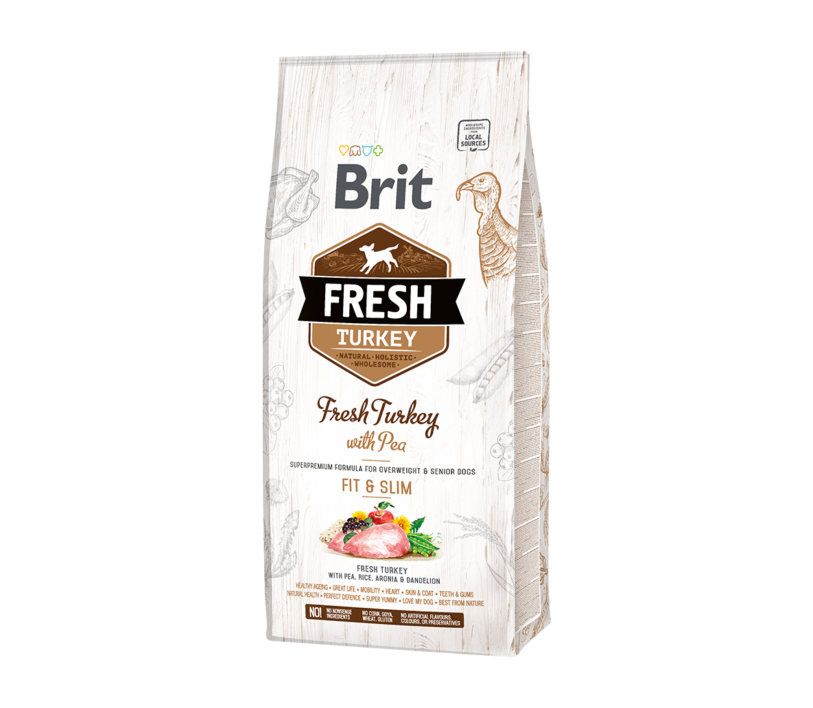 Brit Fresh Turkey with Pea Light Fit&Slim sausas maistas šunims su kalakutiena ir žirniais 2,5 kg